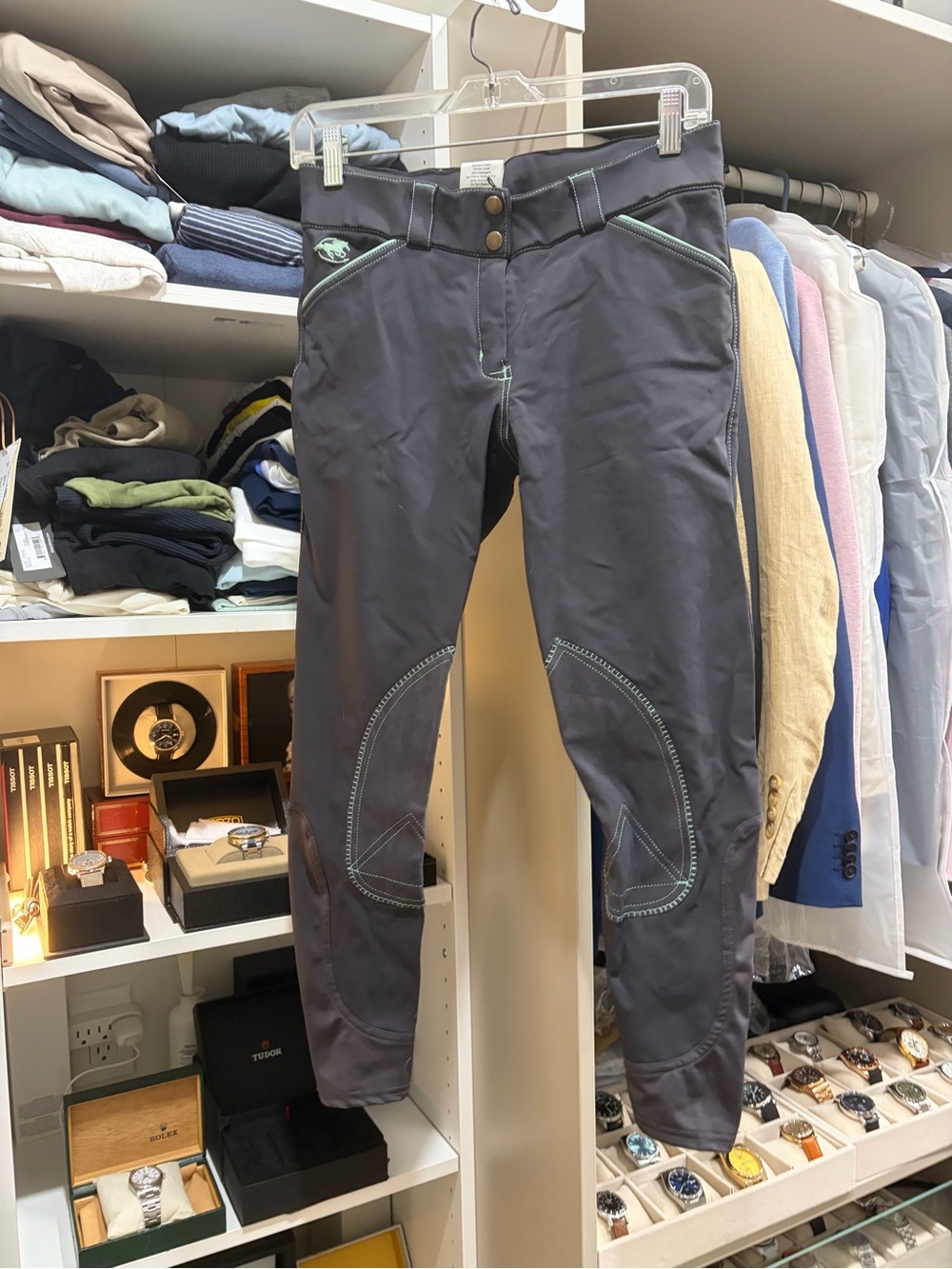 Piper Navy Riding Breeches with Mint Accents